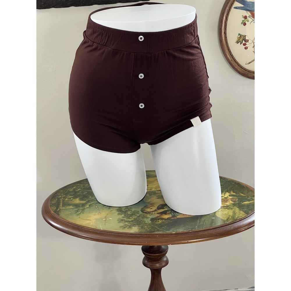 Handmade Brown Knit Button Front Lounge Boxer Sleep Shorts Size XS-S